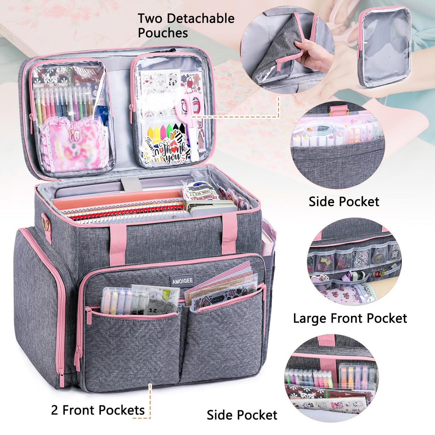 AMOIGEE Large Craft Bag - Scrapbook Storage, Craftsman Tool Tote Bag, Teacher Bags, Scrapbook Tote Bag, Art Supply Bag for Teachers, Large Sewing Machine Case