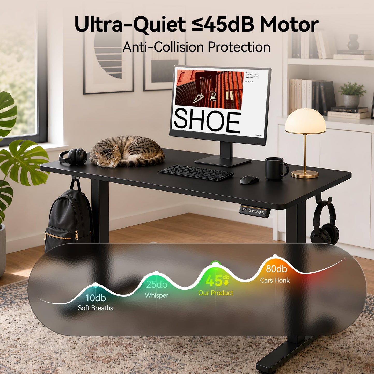 Gamork Electric Standing Desk,40x24 Inches Adjustable Height Stand up Desk, Sit Stand Home Office Desk with Splice Board, 3 Preset Heights,Equipped with Hooks,Ergonomic Computer Desk Workstation，Black