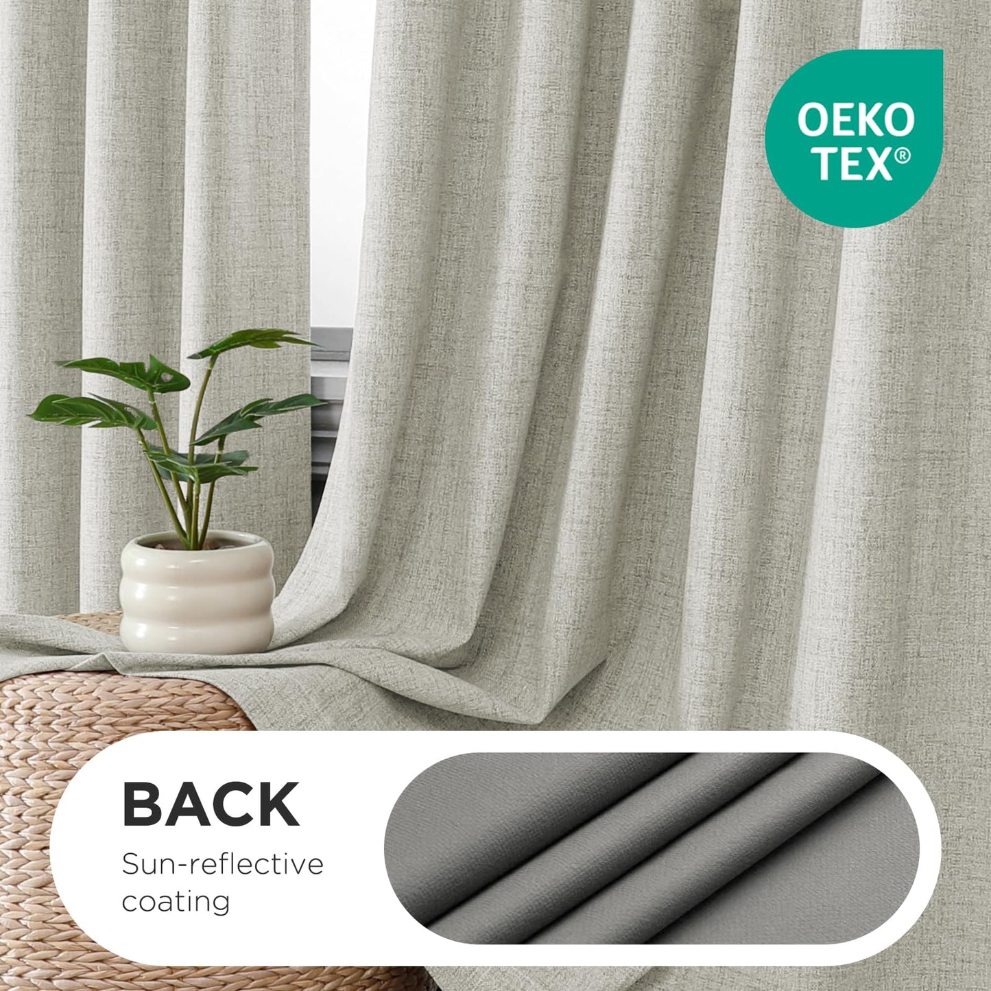 Joydeco Pinch Pleated Curtains - 100% Blackout for Bedroom, Light Beige Linen Curtains 40" W x 90" L, Thermal Insulated 2 Panels Light Blocking Drapes, Back Tabs for Living Room