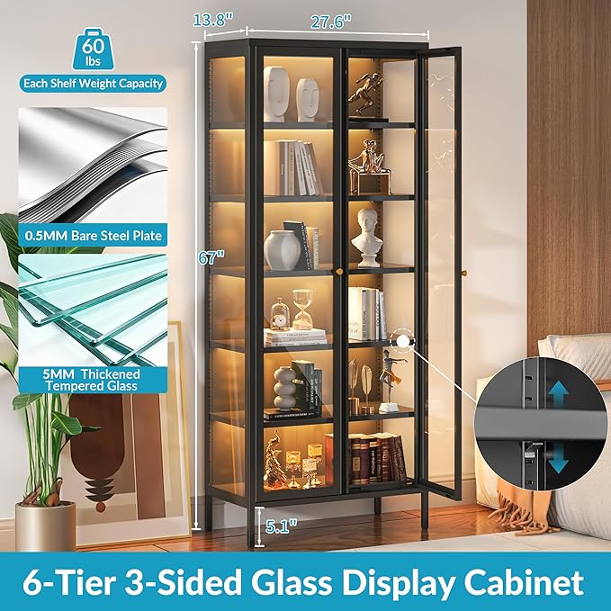 6-Tier Glass Display Cabinet