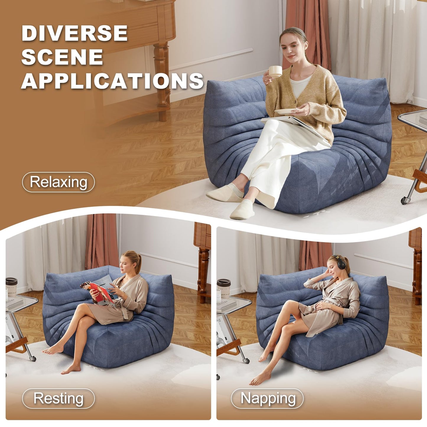 Full Foam Corner Chair – Comfortable Floor Couch for Adults, Waterproof Upholstery, Armless Fireside Lounge Chair for Living Room, Apartment, or Office (Grey)