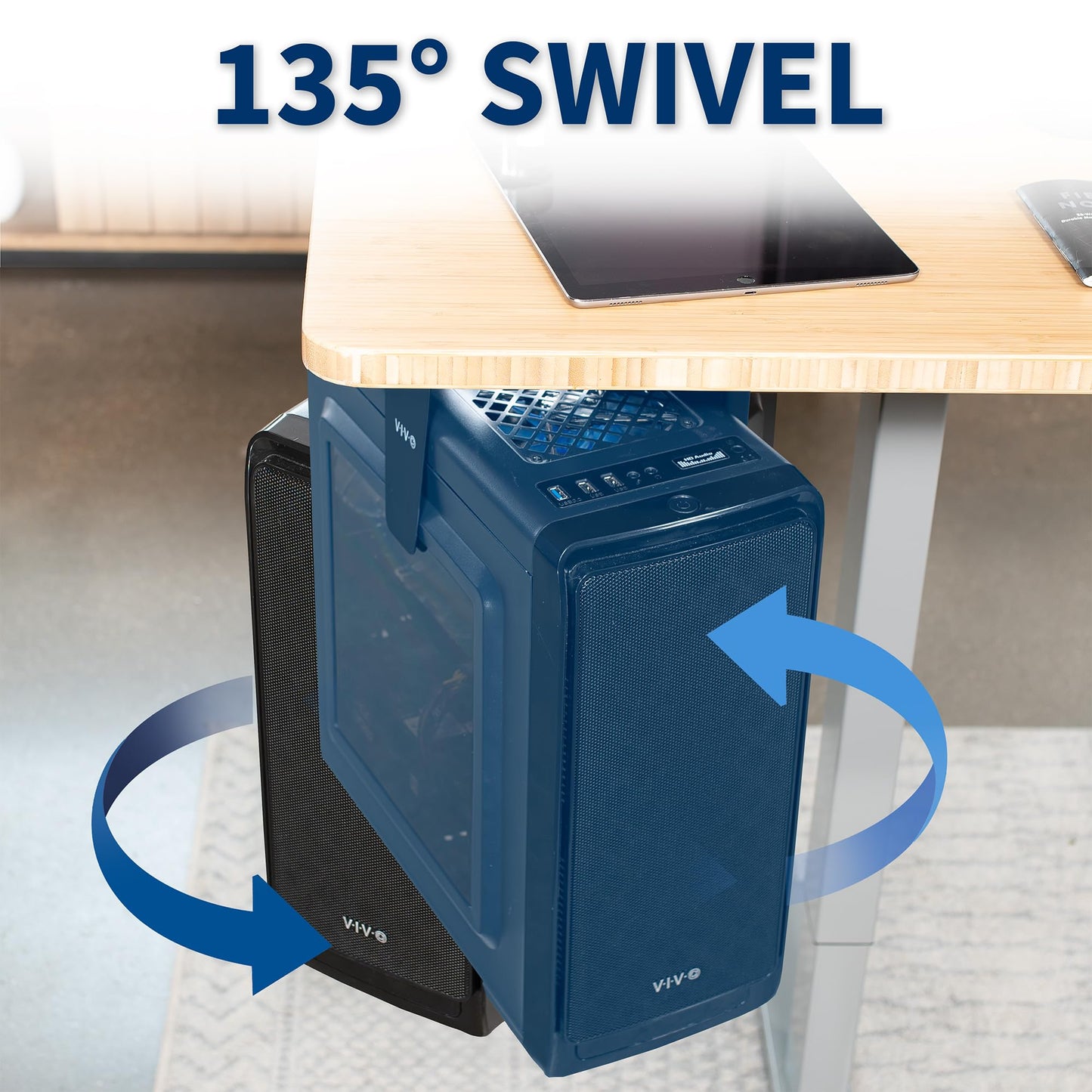 VIVO Under Desk and Wall 8.3 to 13 inch Wide Office and Gaming PC Mount, Large Computer Case CPU Machine Holder with Swivel and Locking, Holds 44 lbs, Black, MOUNT-PC01L