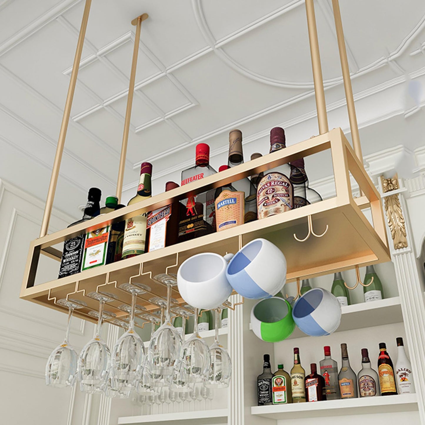 GDMEPMU Wall Mounted Floating Bar Shelves - Liquor Storage Rack with Wine Glass Holder for Home Bar, Kitchen, Dining Room & Cafe (Black, 31" - 80cm) - Stylish Mini Bar Cabinet