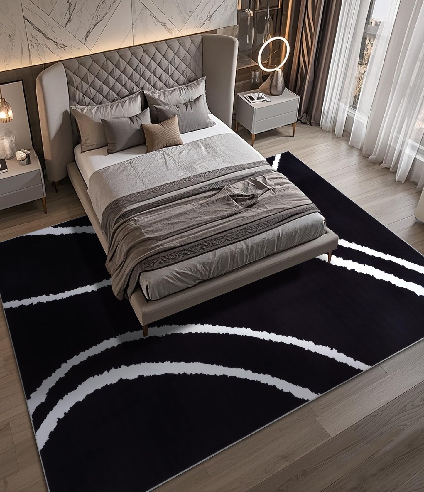 YIHOUSE Black Modern Area Rugs 9x12,Large Black and White Washable Rug for Living Room,Minimalist Striped Area Rug,Thin Abstract Geometric Rug 9x12 for Bedroom,Kitchen,Office