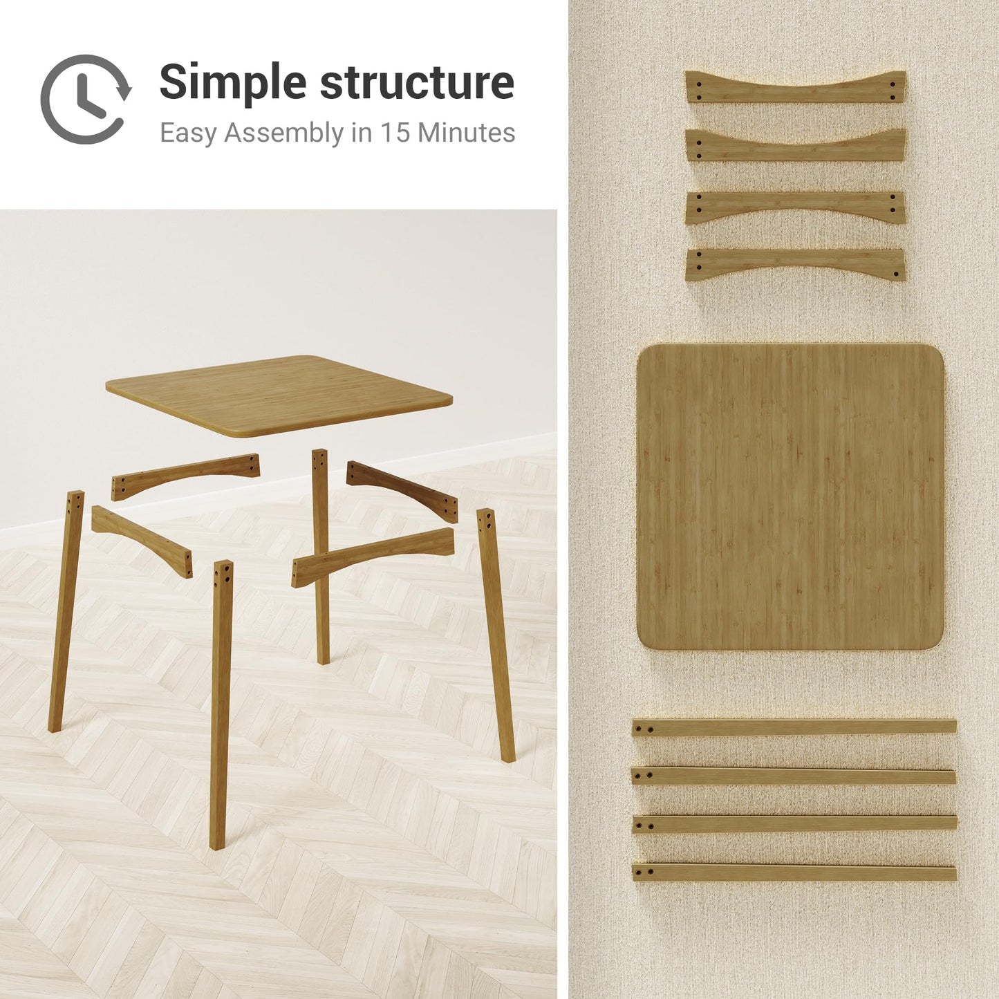 SANLUCE Bamboo Dining Table, Small Kitchen Table for 2, 27.6" Square Dining Tables for Small Space, Easy Assembly, Dinner Table for Dining Room, Living Room, Kitchen, Office(Brown)