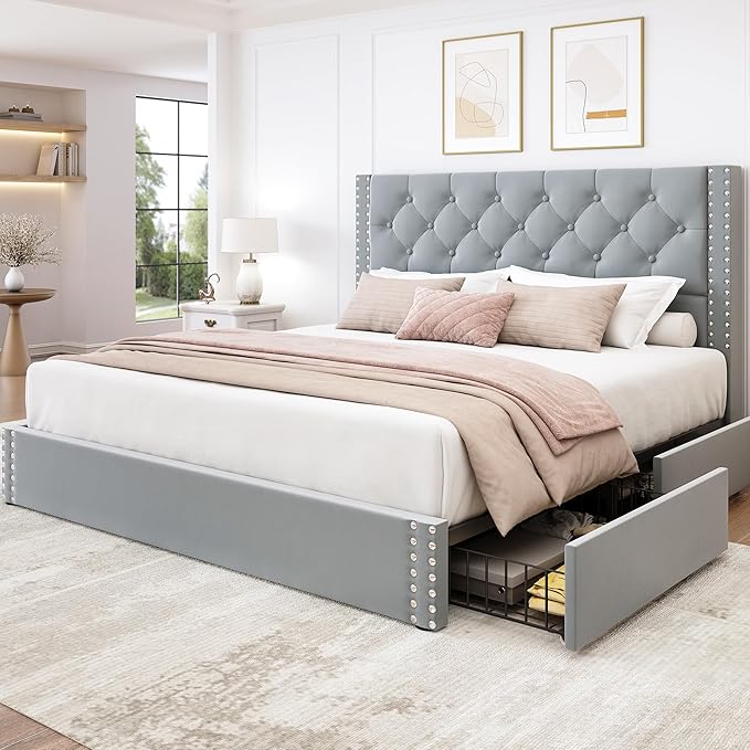 LARMACE Full Size Bed Frame Upholstered Platform Bed