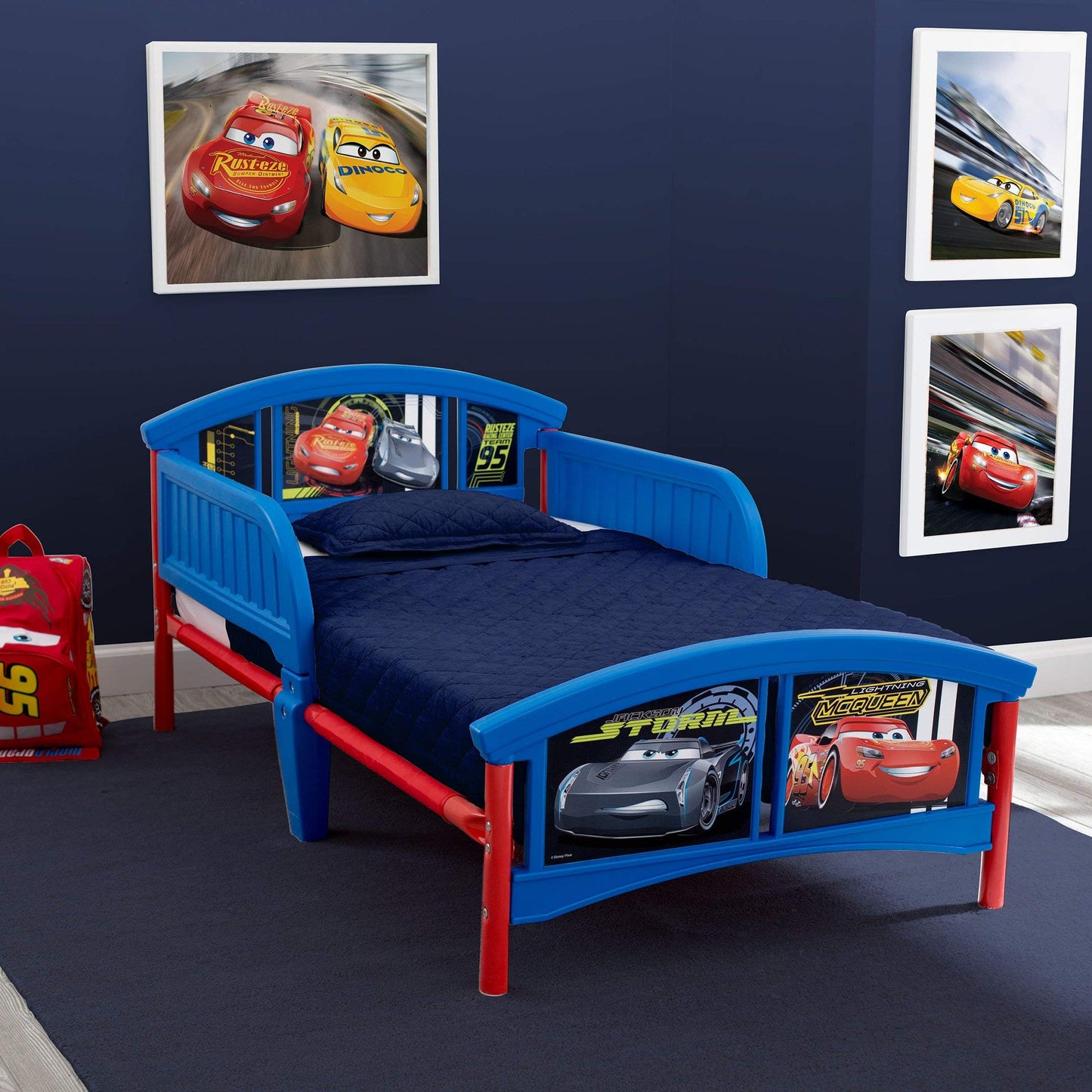 Delta Children Kids Table and Chair Set With Storage (2 Chairs Included) - Ideal for Arts & Crafts, Snack Time, Homework & More, Disney/Pixar Cars, 3 Piece Set & Plastic Toddler Bed, Disney/Pixar Cars