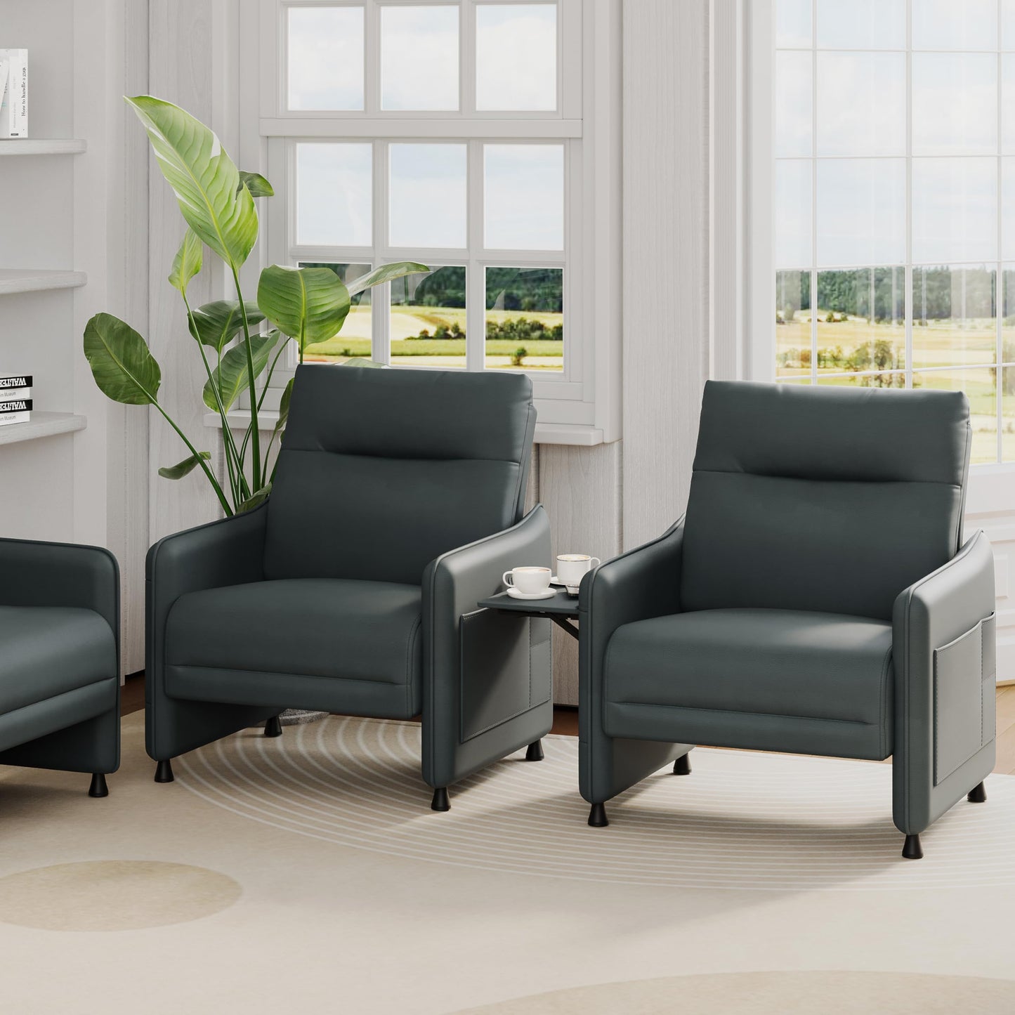 Alunaune Upholstered Living Room Chair Armchair, Mid Century Accent Chair, Reception Couch Slipper Club Lounge Chair Guest Comfy Single Sofa with Sidetable for Bedroom-Grey