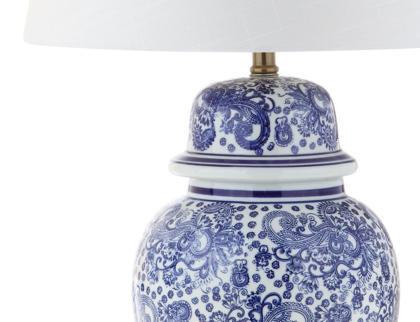 JONATHAN Y 29.5" Blue/White Ceramic Table Lamp for Living Room and Office, White Linen Drum Shade, Traditional Chinoiserie Ginger Jar Lamp, LED Bulb Included JYL3008A
