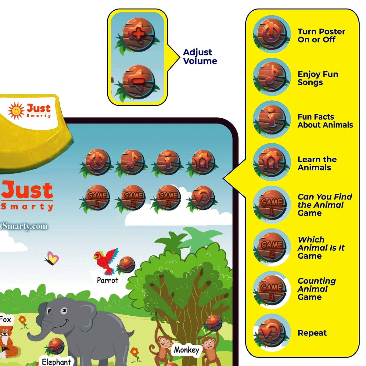 Just Smarty Zoo Animals Toddler Learning Toys Ages 3-6 | Sounds, Counting & Memory Games | Learning Resources Animals for Kids | Animal Facts Game | Toddler Learning Activities