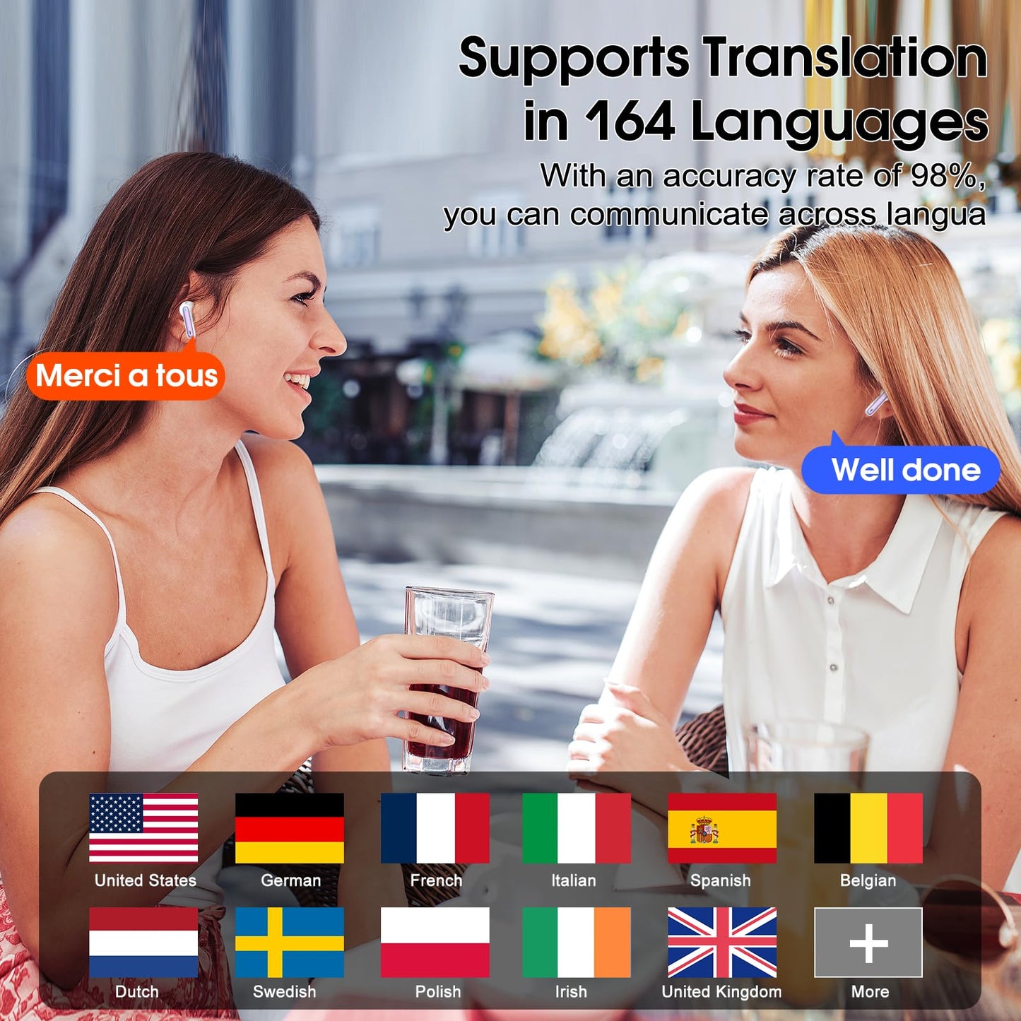 Csasan Ai Translation Earbuds Real Time, Translator Earbuds with 6 Translation Modes/164 Languages,No Subscription Required Translatior Headphones,48H Audifonos Traductores Inglés Español, Purple