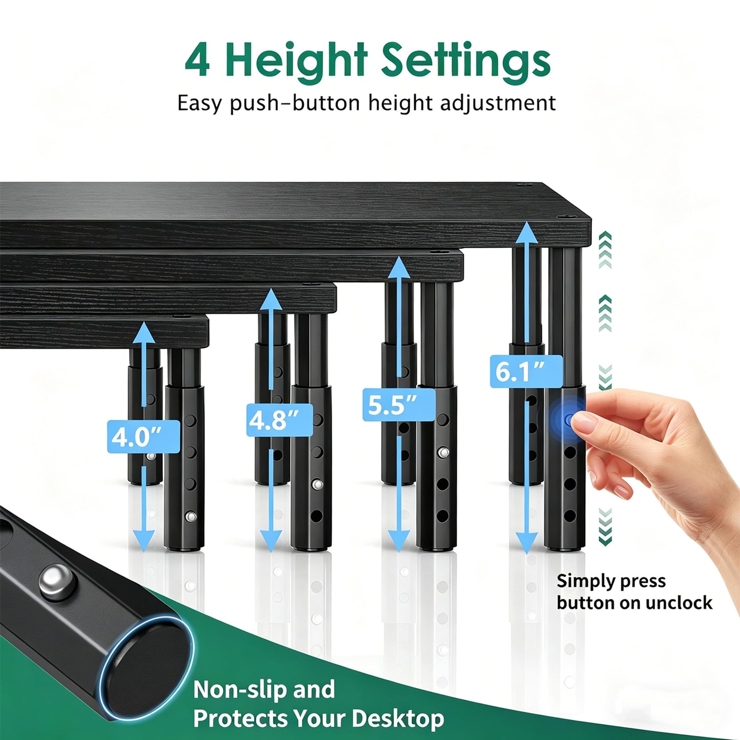 OPNICE Desk Organizers and Accessories, Adjustable Computer Monitor Stand Riser, Laptop Stand for Desk, Office Desk Accessories & Workspace Organizers for Home Office, Black-2P