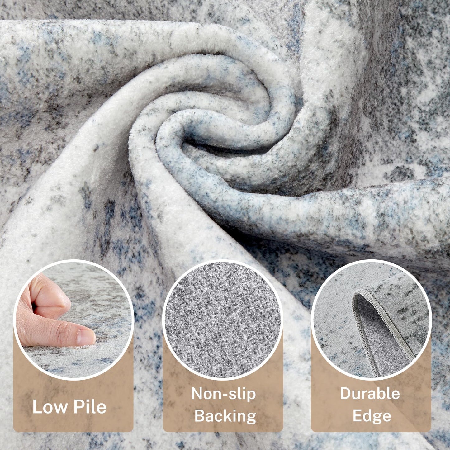 Micgeek Area Rug Living Room - 9X12 Abstract Washable Large Soft Foldable Non Slip Rug Neutral Modern Low Pile Carpet for Bedroom Nursery Dining Room Farmhouse Home Office Indoor - Grey Blue