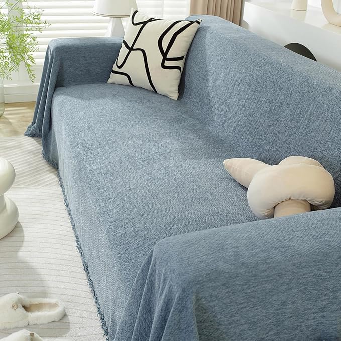 DREAMINGO Modern Minimalism Grayish Blue Couch Cover Sectional Sofa Covers