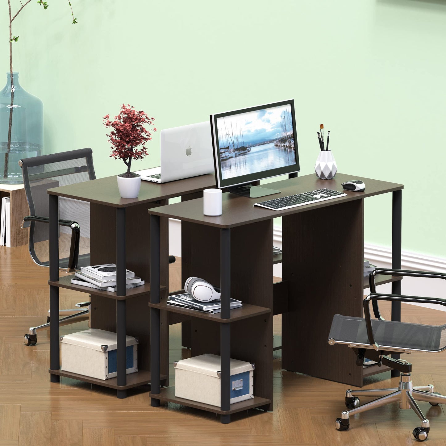 SHW 38-Inch Home Office Wood Desk with Double Sided Shelves, Espresso