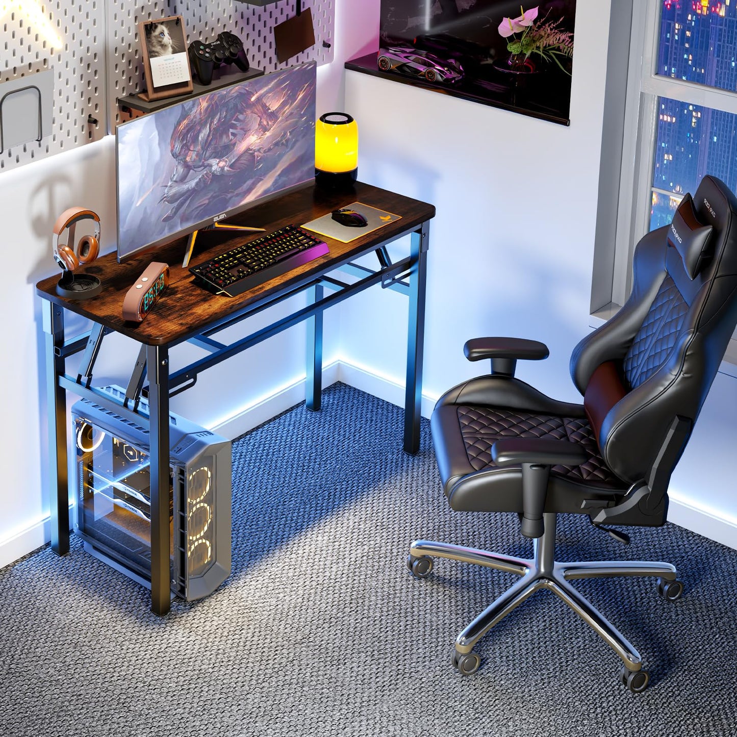 BYMECOST 31.5 inches Folding Desk Small Desk, No Assembly Computer Desk with Storage Shelf, No Install Small Foldable Table for Home Office,Study Table for Small Space (Brown, 31.5")