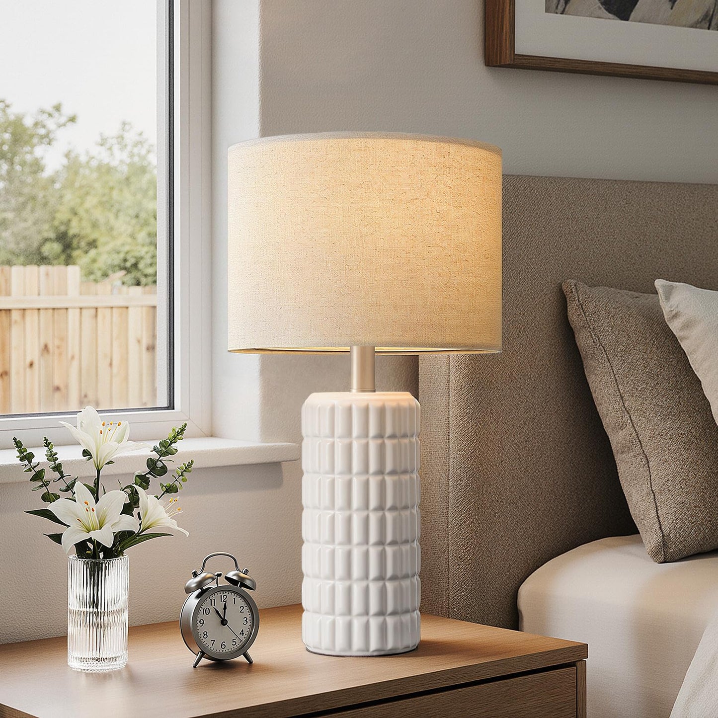 Seealle 23" Modern Ceramic Table Lamps Set of 2 - Table Lamps for Living Room, Farmhouse Bedside Night Stands Lamp for Bedroom, White Boho Nightstand Lamps Set of 2(Bulb Included)