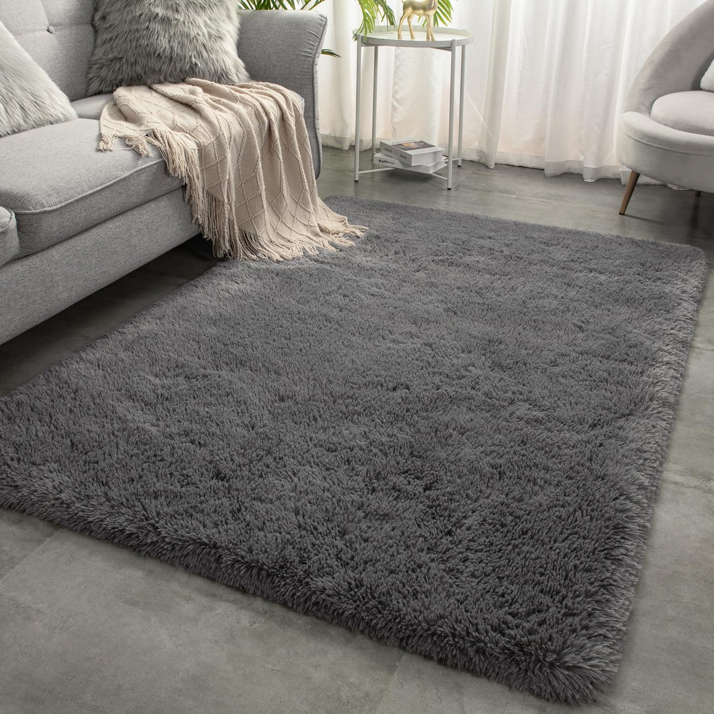 Merelax Soft Area Rugs for Livingroom Bedroom, Shaggy Plush Fuzzy Fluffy Carpet Furry Fur Rug, Modern Indoor Comfy Nursery Kids Dorm Home Decor Floor Mat, 4 x 6 ft, Charcoal