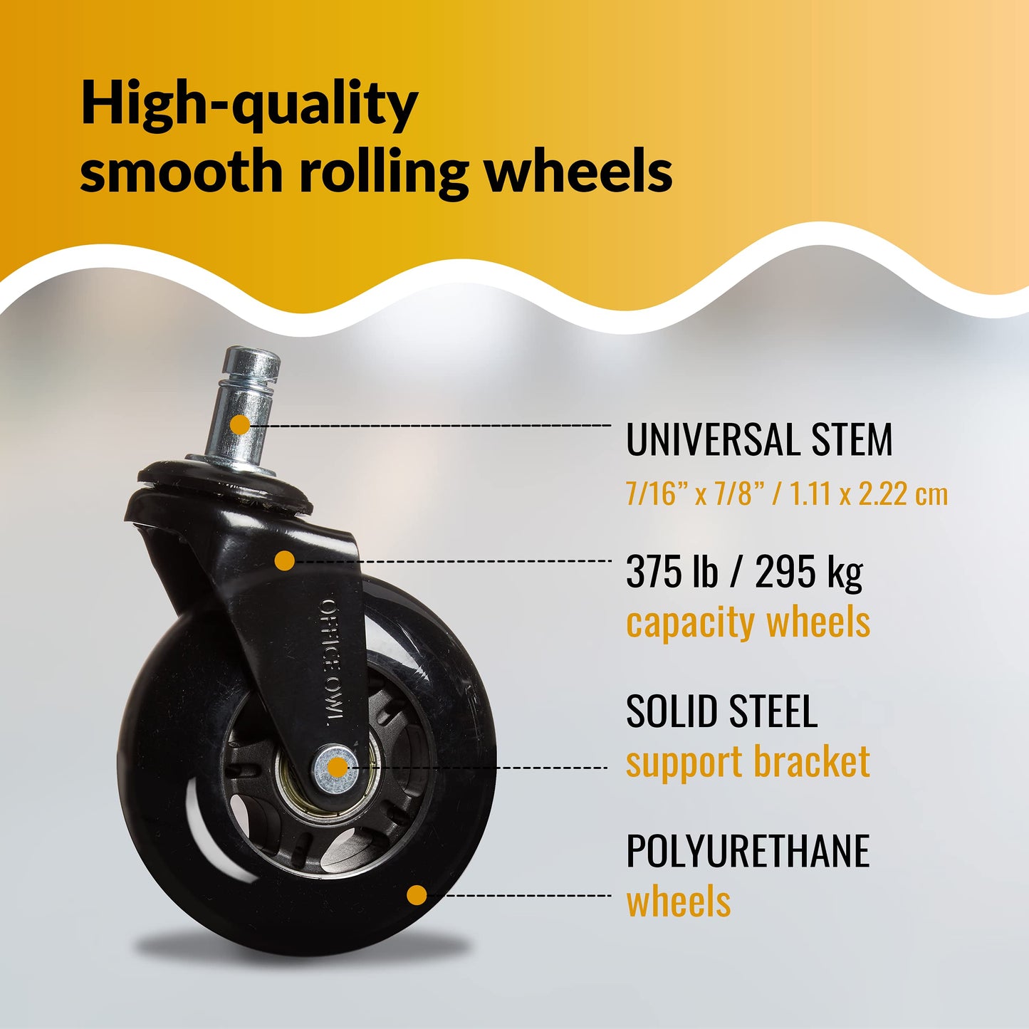 Rollerblade Office Chair Wheels, Set of 5 Replacement Casters for Desk and Gaming Chairs, Safe for Hardwood Floors, Tile, Laminate & Carpet, Support Up to 650 LBS, Easy Install, Universal Fit, Black