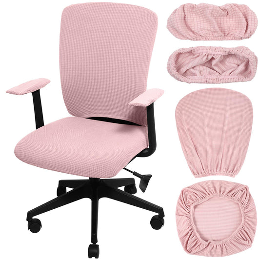 Tallew 4 Pcs Office Chair Covers Set Computer Universal Protective Stretchable Chair Seat Covers Desk Armrest Slipcovers Pads Office Cushion Backrest for Rotating (XL,Pale Pink)