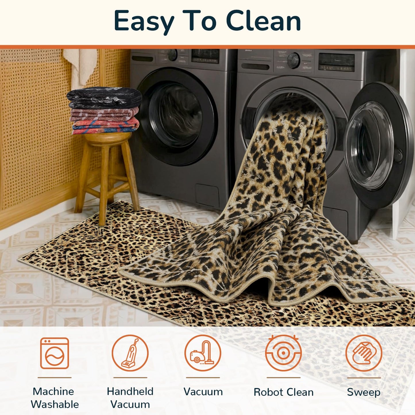 BESTSWEETIE Area Rug 8x10 Rug Machine Washable Non-Slip Low Pile Print Pattern Western Rug for Living Room Bedroom Entryway Tribal Series-Dark/Leopard