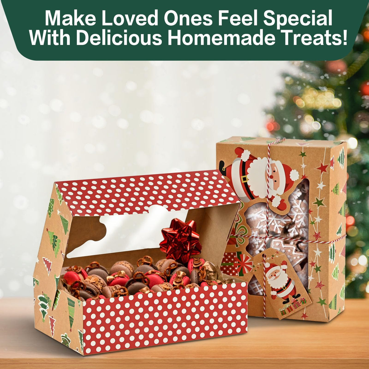 LORRIC Christmas Cookie Boxes, Large Holiday Treat Tins with Lids, Bakery Gift Boxes, Candy & Cookie Containers, Bulk 10 Pack Kraft
