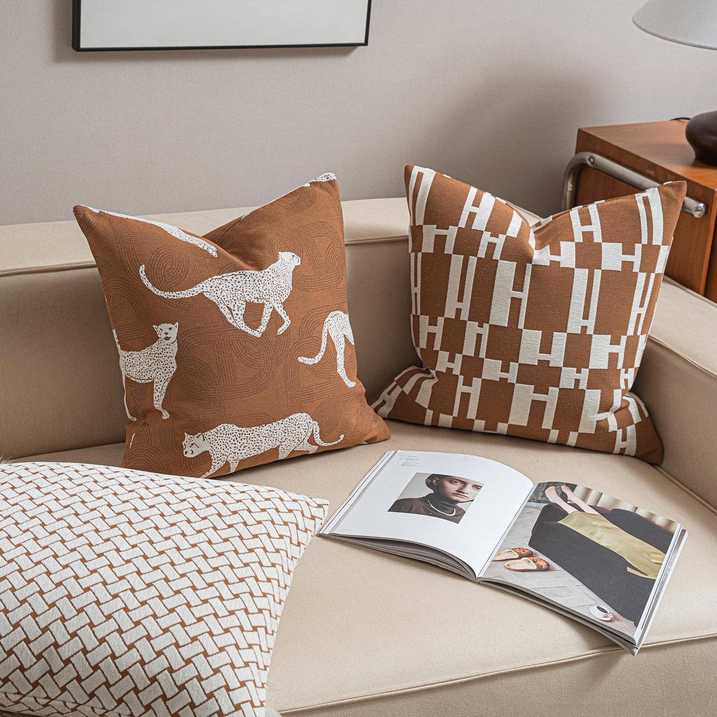 Croker Horse New 20x20'' inches Throw Pillow Cushion Covers - Caramel H Letter Chenille Jacquard Embroidery Luxury Modern Style Couch Sofa Bed Pillow Cover for Living Room Bedroom