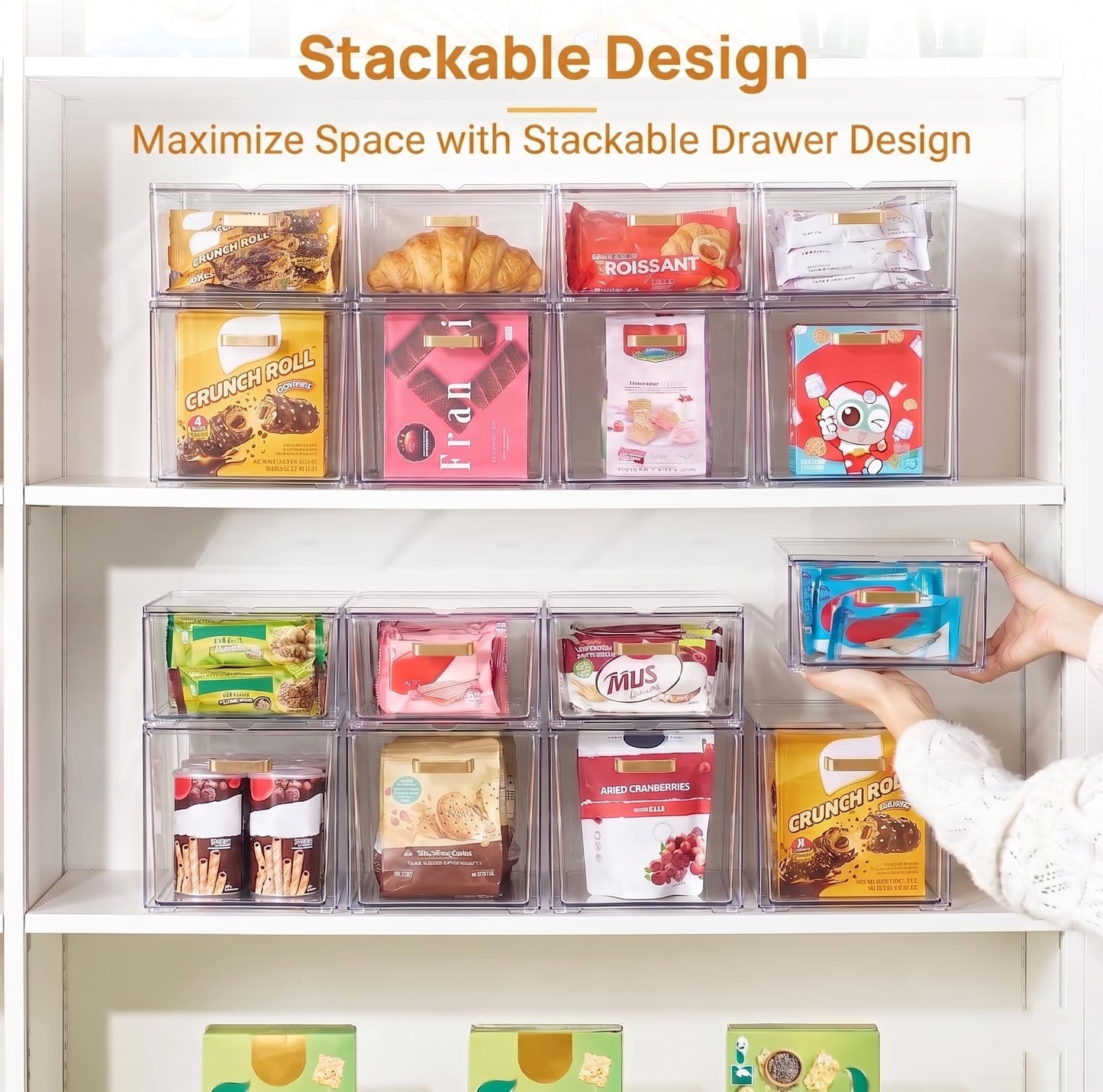 LALOBLUE Clear Stackable Drawer Organizer, 4 Pack Acrylic Storage Drawers with Pull-Out Design, Space-Saving Organizer for Bathroom, Vanity, Kitchen & Office