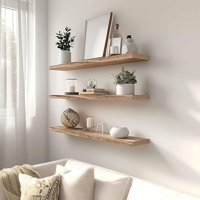 YYWUOJJ Wood Floating Shelves for Wall, Rustic Wall Shelves for Bedroom
