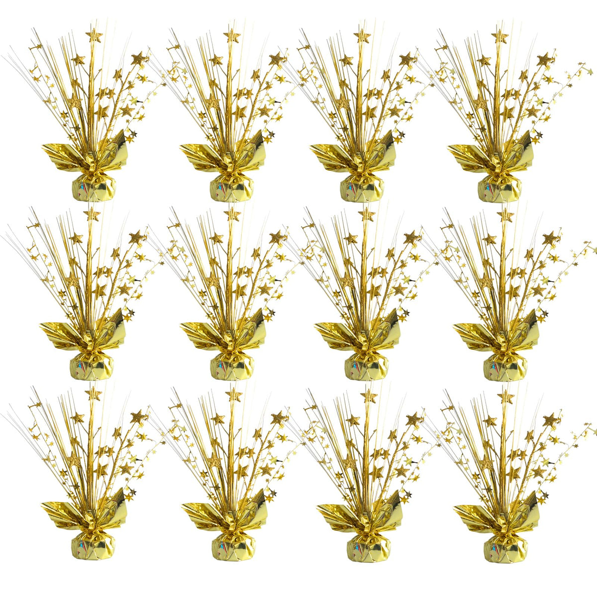 Egolot 12 Pack Metallic Gold Foil Spray Centerpieces Stars Brust Table Centerpieces for Wedding Birthday Anniversary Holiday Party Decor, Metallic Star Balloon Wights for Party, Table Decor for Party