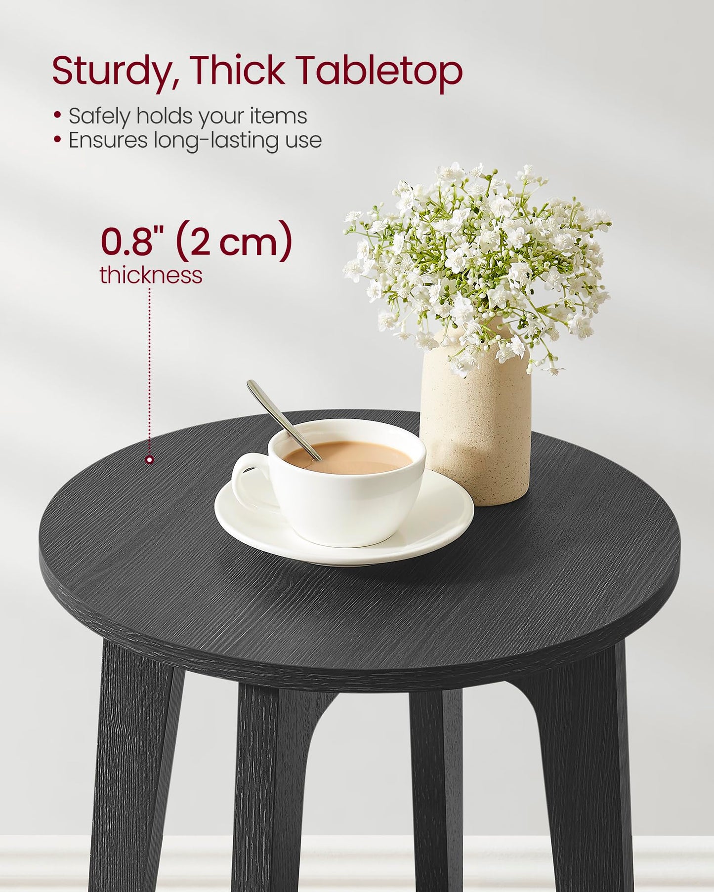 VASAGLE MAEZO Collection - Side Table, 2-Tier Small Round End Table, Nightstand with Tapered Legs, Curved Transitions, for Small Spaces, Living Room, Bedroom, Charcoal Gray ULET283T22