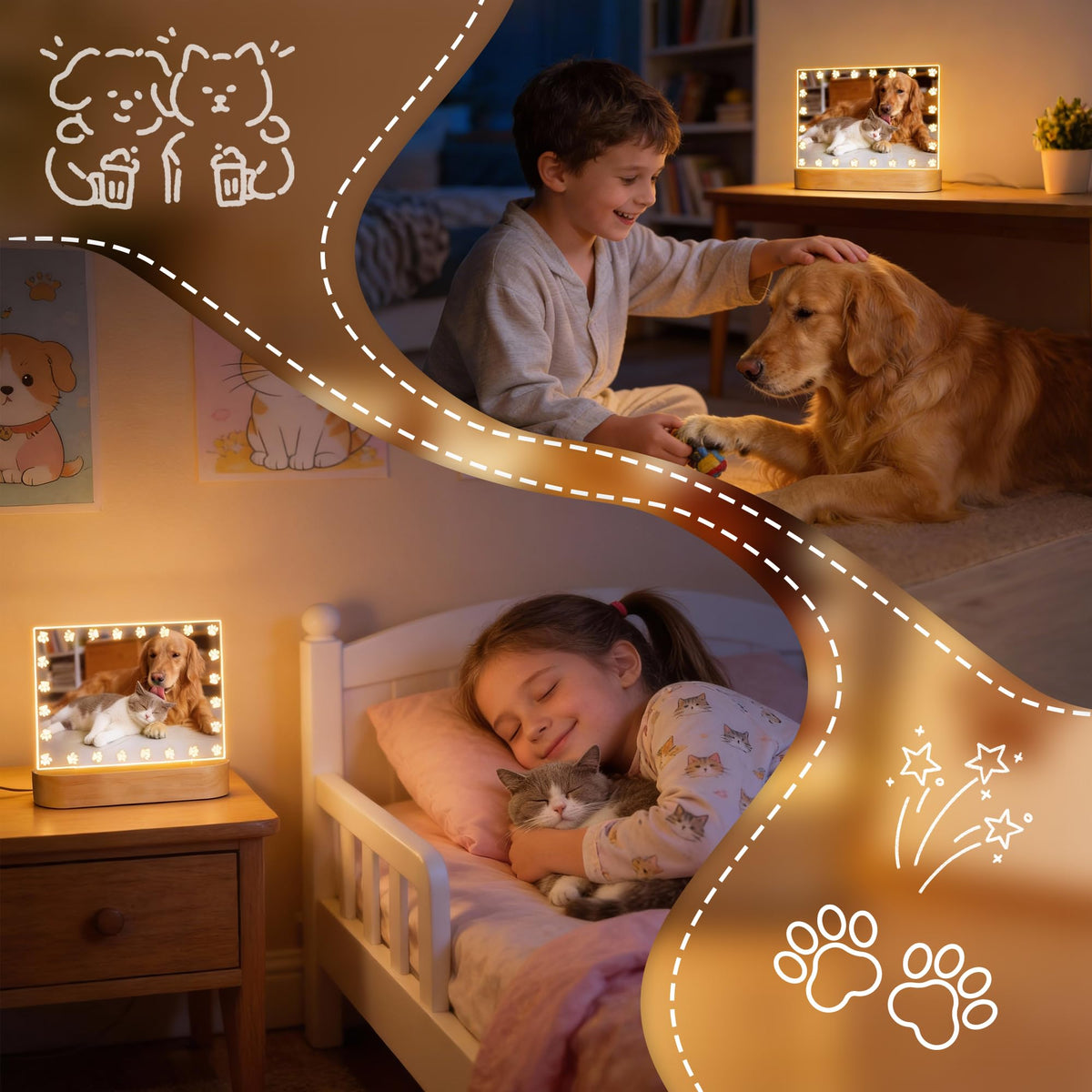 Dog Memorial Picture Frame, Dog Gifts for Pet Loss, 4x6 LED Frame Night Light with Paw Prints, Remembrance Sympathy Gift for Cat Owner Pet Lover, Personalized Home Bedroom Tabletop Decor Keepsake Lamp