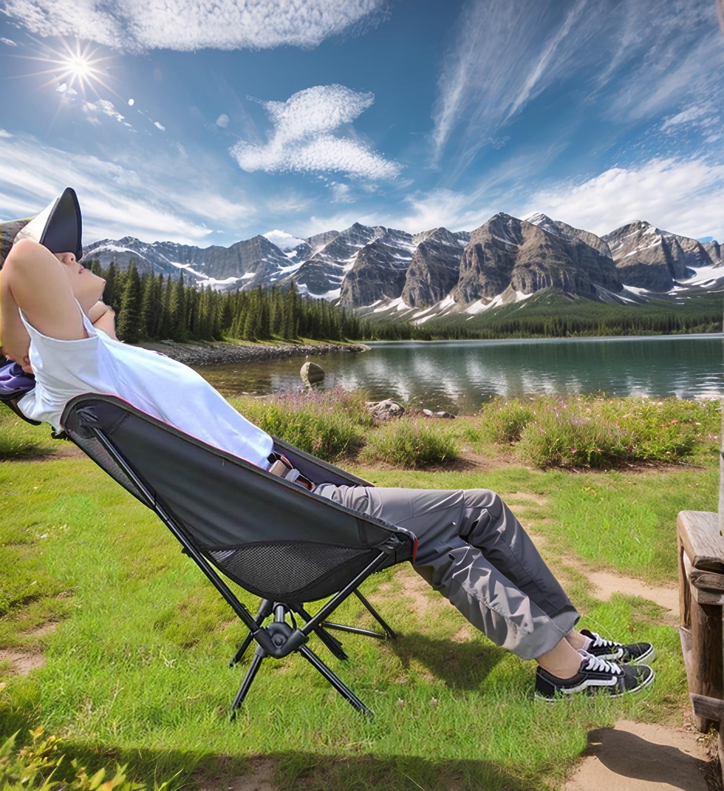 Wind Tour Portable Camping Chair Foldable Outdoor Chair for Hiking Camp Backpacking Lawn Beach Fishing Picnic with Carry Bag (Black-2)