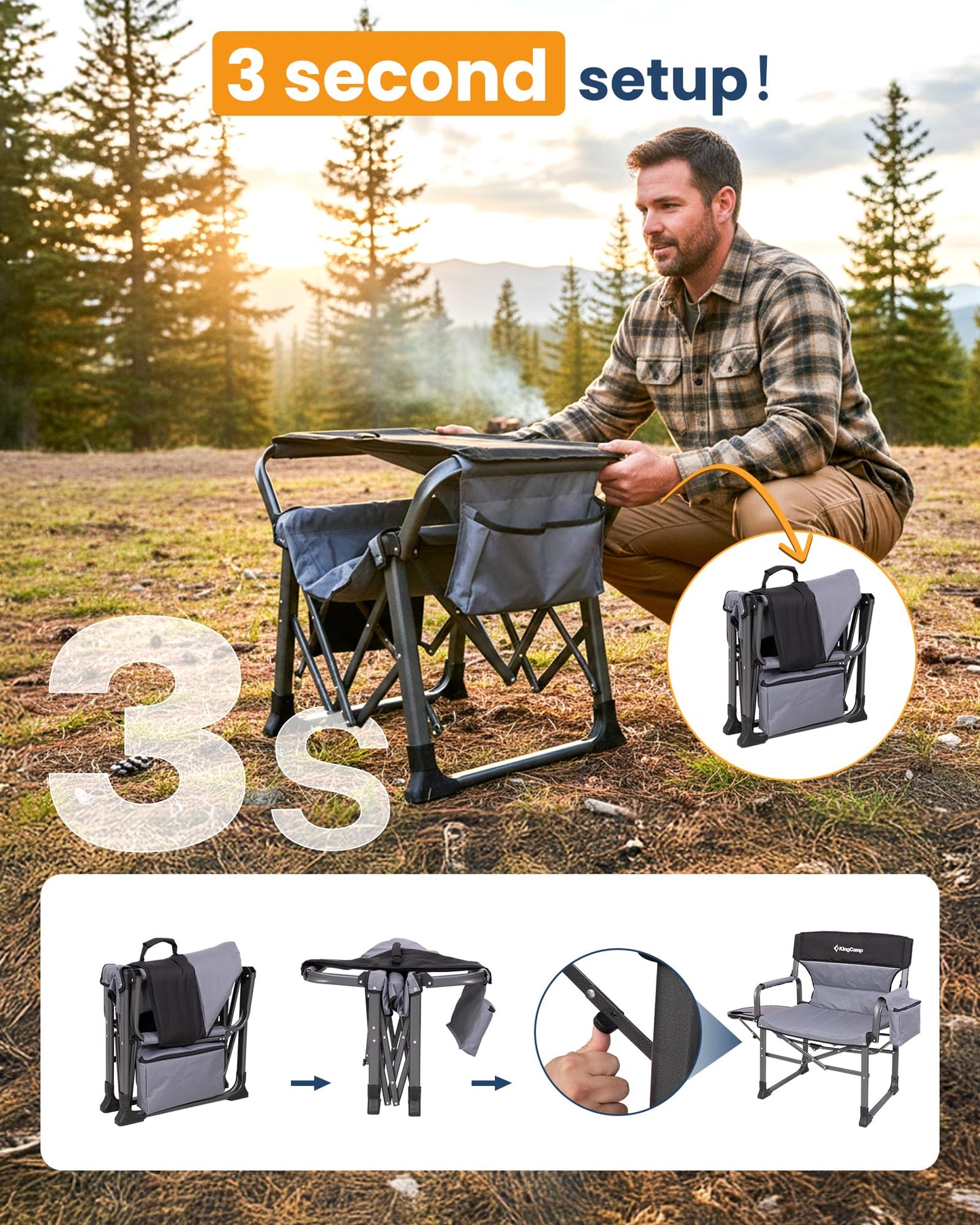 KingCamp XXL Heavy Duty Camping Directors Chair 550lbs Capacity, Extra Wide Oversized Camp Chairs with Side Table & Cooler Bag, Compact Padded Folding Chair for Big and Tall Outdoor Sports Picnic Lawn