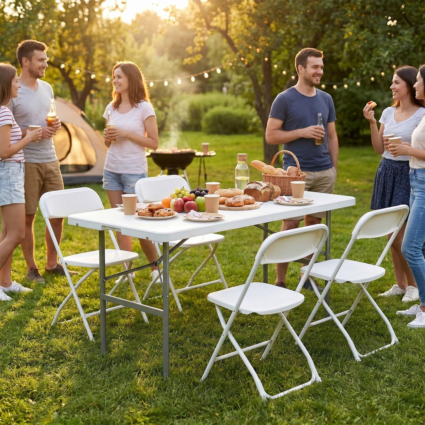 Sweetcrispy 4 FT Folding Picnic Table Easy to Fold and Store, Foldable Table for Camping Picnic Dining Party Kitchen Outdoor Indoor with Carrying Handle