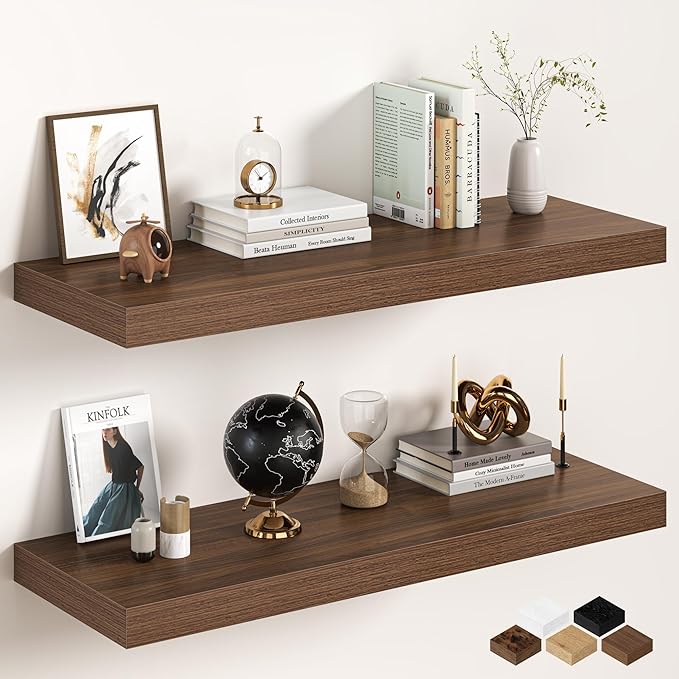 40Inch Walnut Floating Shelves for Wall, 12 Inch Deep Shelves for Bedroom