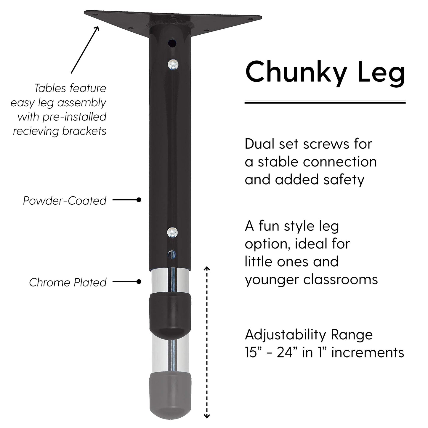 FDP Half Moon Activity School and Classroom Kids Table (36 x 72 inch), Chunky Toddler Legs for Collaborative Seating Environments, Adjustable Height 15-24 inches - Gray Top and Black Edge