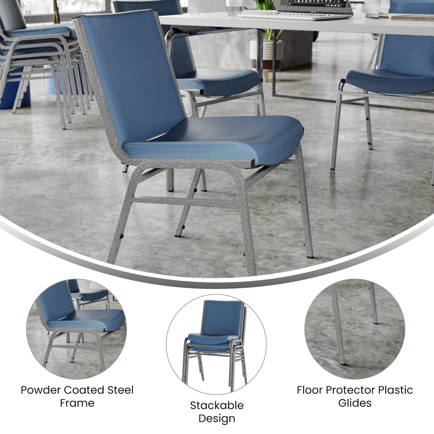 Flash Furniture Hercules Heavy-Duty Vinyl Lobby Chair with Ganging Bracket and Cushioned Seat, Stacking Chair for Waiting Rooms/Offices, Navy