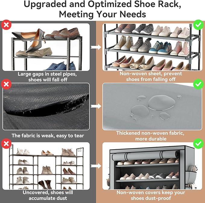 LANTEFUL Shoe Rack with Covers 10 Tier Tall Shoe Rack Organizer Large Capacity