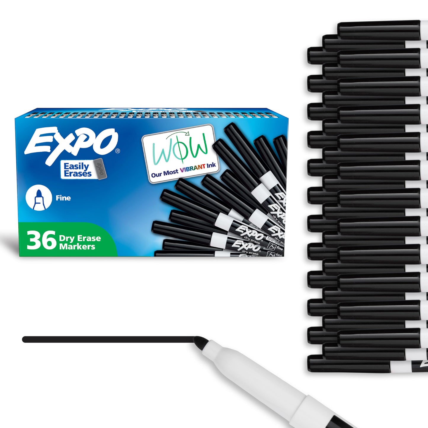EXPO Dry Erase Markers, Low Odor Ink, Black, Fine Tip, 36 Count - Easily Erases, Ideal for Classroom, Home, Office, Back to School, Teacher Supplies, Pack of 6