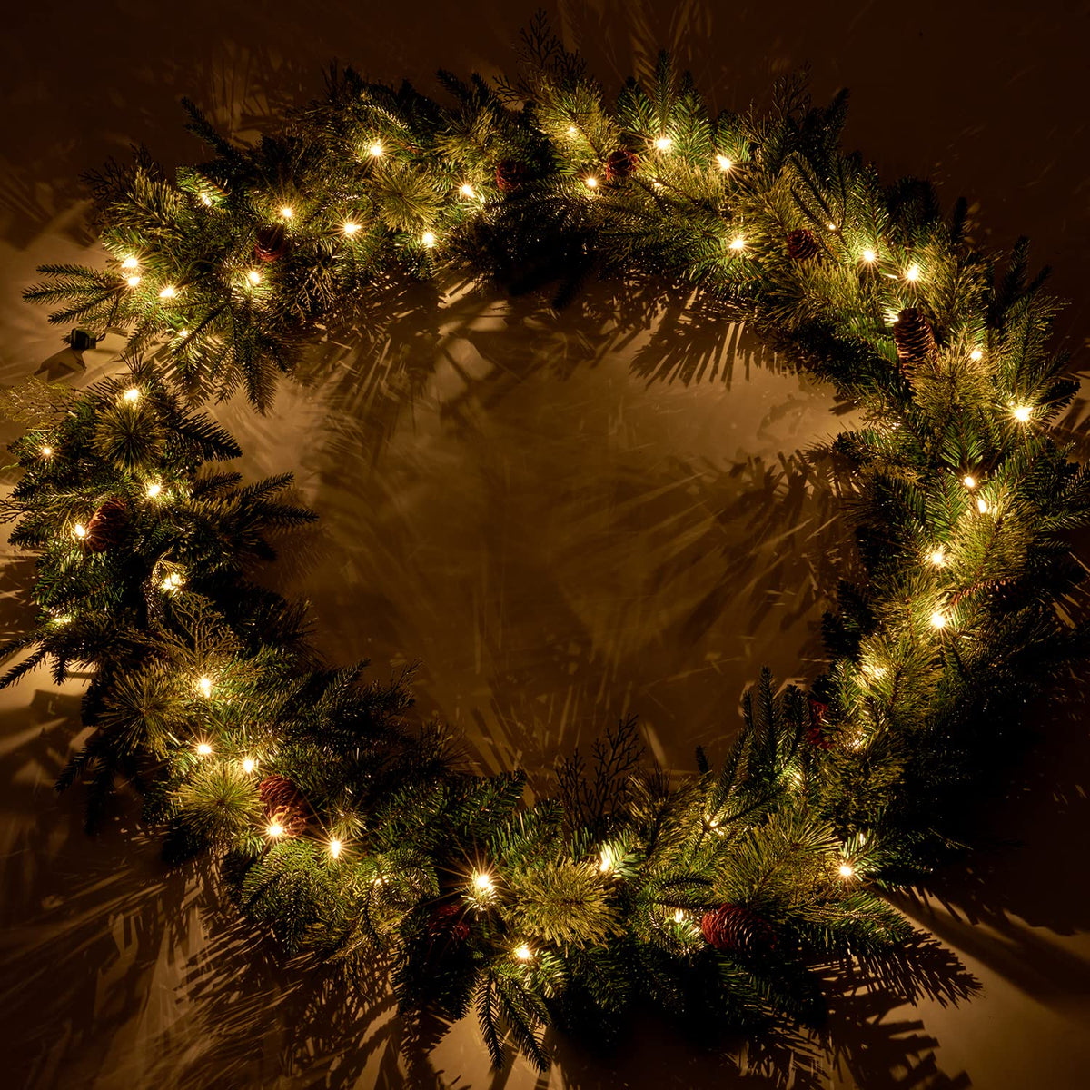 AMERZEST 9Ft Pre-lit Christmas Garland with 50 LED Lights Battery Operated,Holiday Decoration Stairs Wall Mantle Door Indoor Outdoor