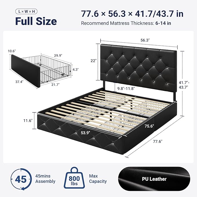 Allewie Upholstered Full Size Platform Bed Frame
