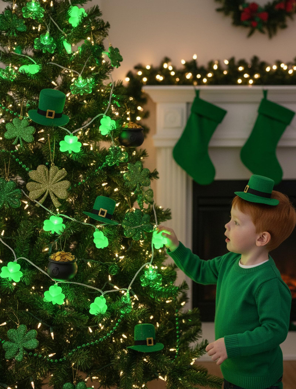 8.5Ft Shamrock String Lights Outdoor, St Patricks Day Decorations Lights with 10 LED Green Clover Lights, Plug in Shamrock Fairy Light for Window Patio Garden Party Irish St. Patricks Day, White Wire