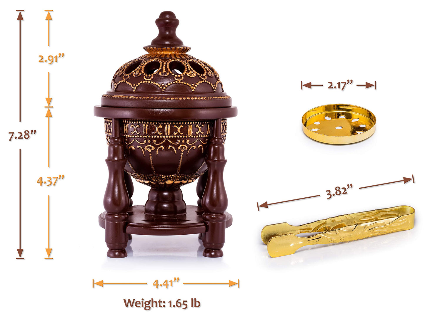 AM Charcoal Incense Burner - Bakhoor Burner, Oud Frankincense Resin Burner for Office & Home Decor, Lavish 4 Pillar Bukhoor Burners, Elegant Brown Design for Luxury Aroma Experience (Brown)