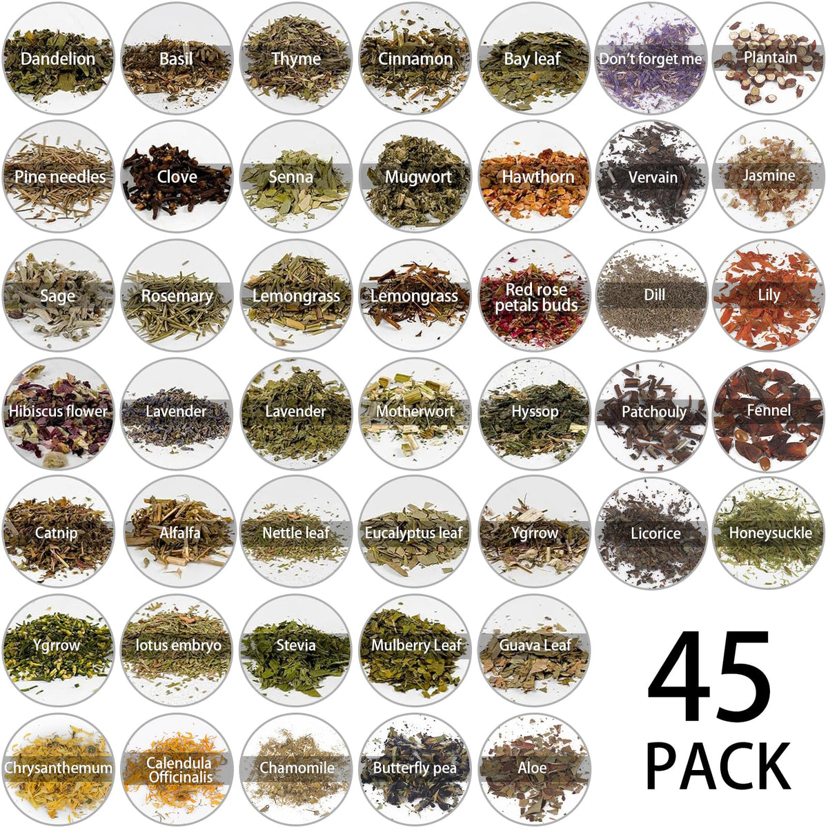 45-Bottle Dried Herbs Kit for Witchcraft, Wicca Altar and Magic Spells