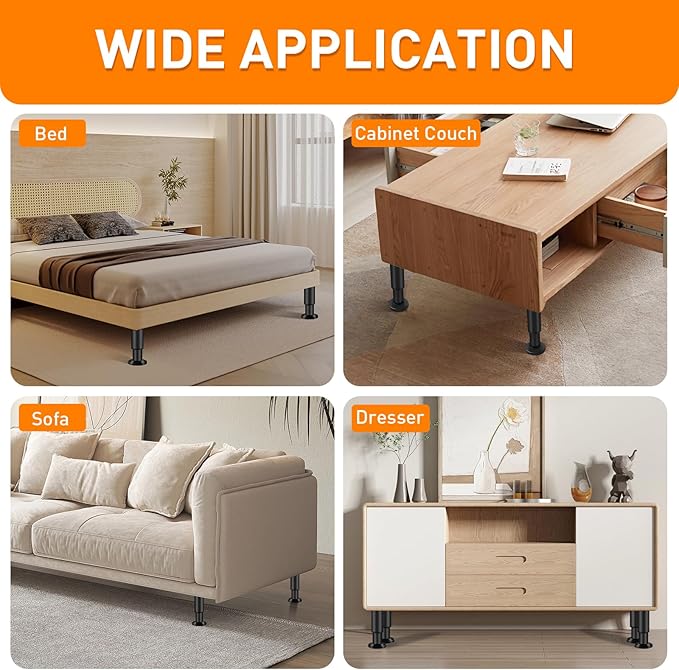 4 Pcs Adjustable Height Furniture Support Legs 4.72-7.48 inch, Metal Adjustable