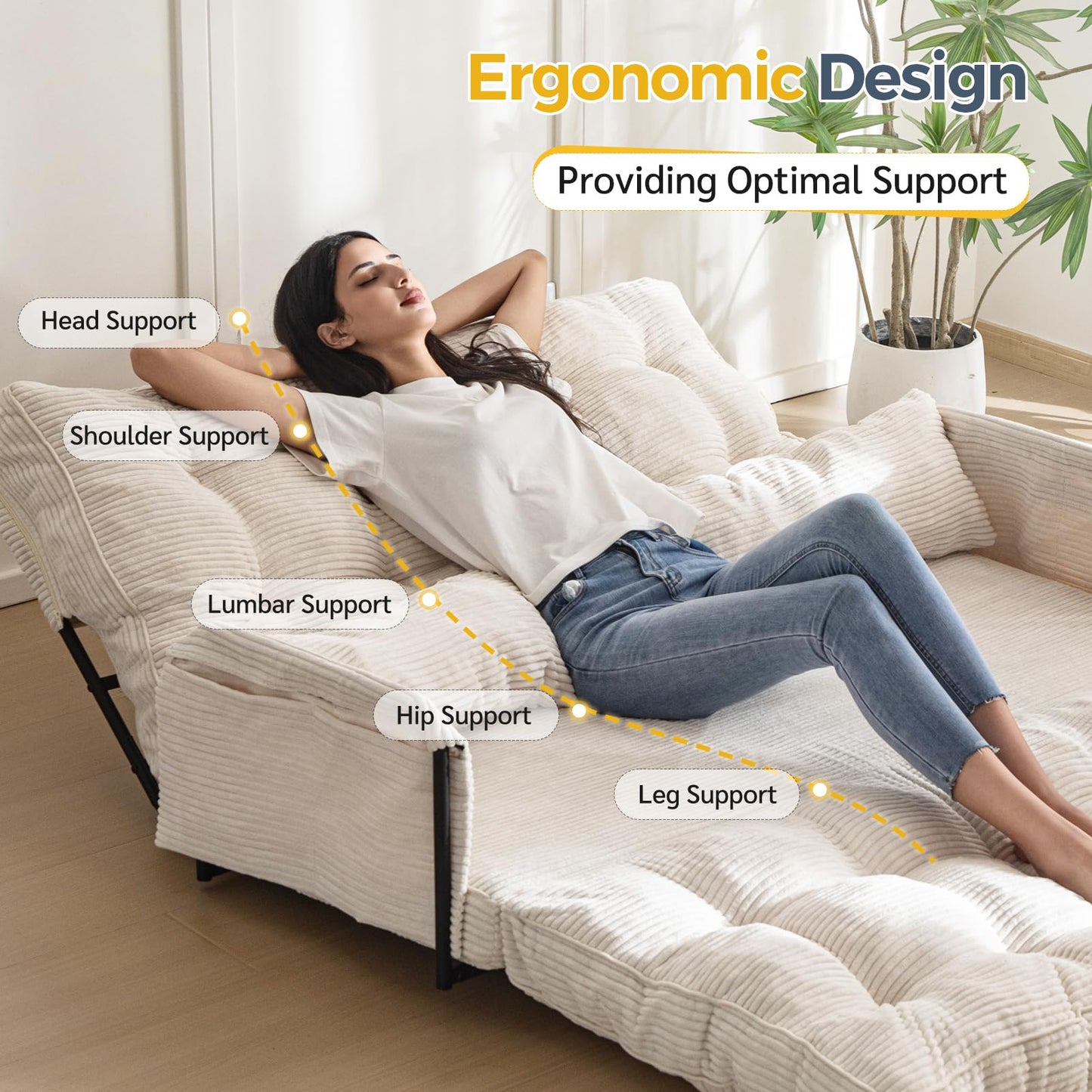MAXYOYO Adjustable Floor Sofa Couch, Multi-Functional Bean Bag Bed, Loveseat Floor Couch Foldable Lazy Sofa Bed for Reading Living Room, Beige