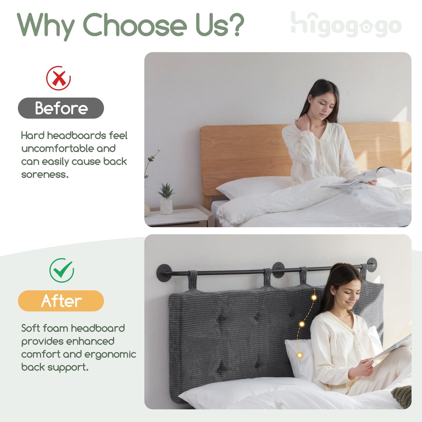 HIGOGOGO Wall Mounted Headboards for Queen Size Bed, Hanging Head Board Wall with Button Tufting, Adjustable Height Headboard for Bedroom,Darkgrey