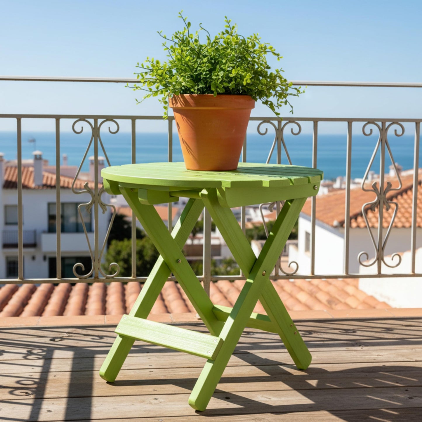 Shine Company Round Wooden Folding Solid Wood Side Table, Outdoor Adirondack Small Patio Table, Lime Green