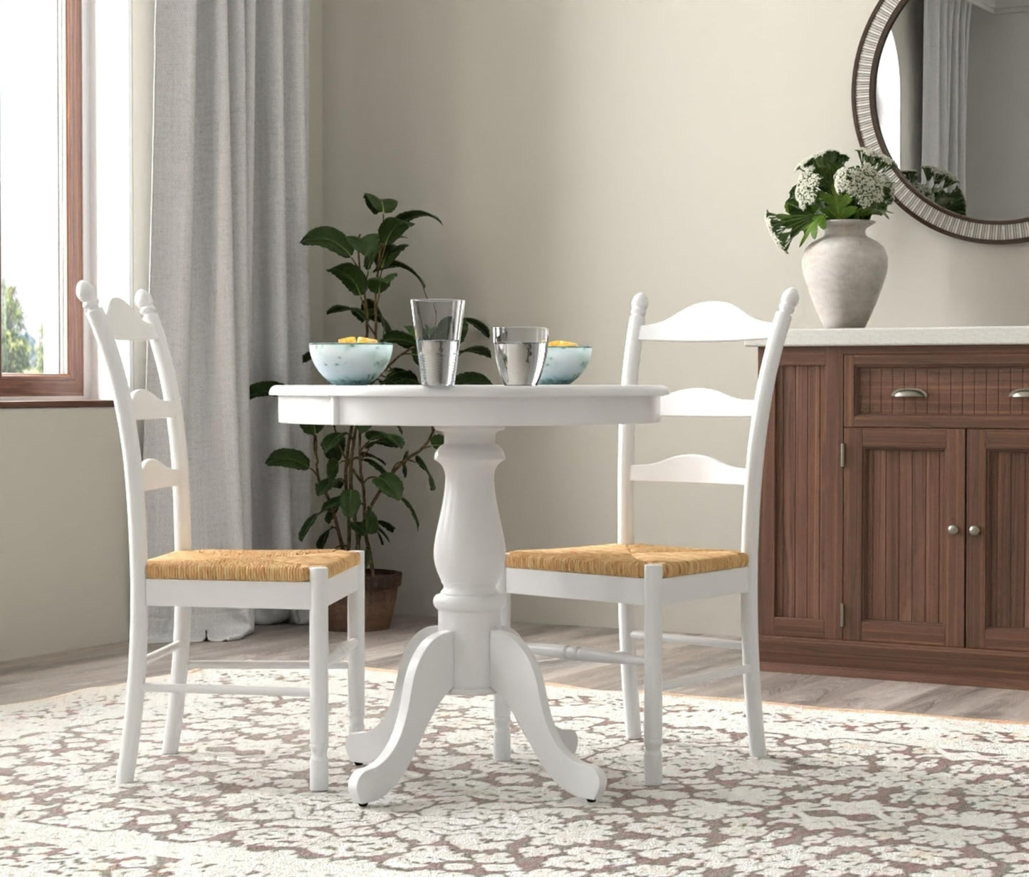 Carolina Chair & Table Fairview Round Dining Table – Classic American Style Furniture, Seats 2-4 Person Wooden Top Pedestal Base Table for Kitchen or Dining Room (Pure White, 30")